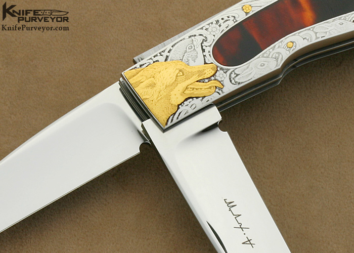 Antonio Fogarizzu Custom Knives Martin Butler Engraved Exotic Material Double Bladed Lockback Folder - Image 2