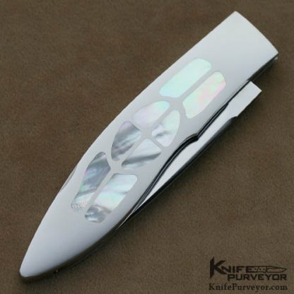 Antonio Fogarizzu Custom Knives 16 Piece Mother of Pearl Pearl Inlaid Lockback Folder - Image 3