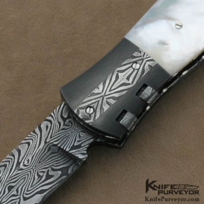 Ford Swauger Custom Knives Sole Authorship Damascus & Mother of Pearl Auto - Image 2