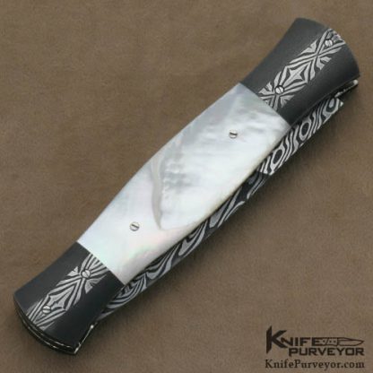 Ford Swauger Custom Knives Sole Authorship Damascus & Mother of Pearl Auto - Image 3