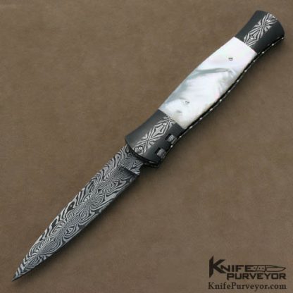 Ford Swauger Custom Knives Sole Authorship Damascus & Mother of Pearl Auto