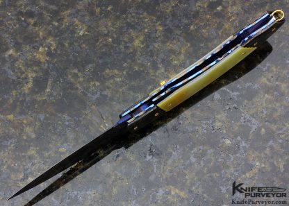 Francesco Pachi Custom Knife Blued Damascus & South Sea Gold Lip Pearl Shell Button Lock - Image 5