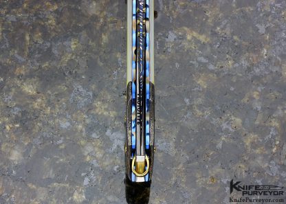Francesco Pachi Custom Knife Blued Damascus & South Sea Gold Lip Pearl Shell Button Lock - Image 6
