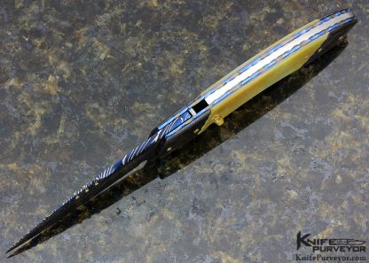 Francesco Pachi Custom Knife Blued Damascus & South Sea Gold Lip Pearl Shell Button Lock - Image 4
