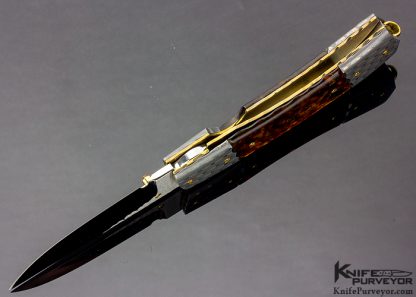 Francesco Pachi Custom Knife Two Bolster Mosaic Damascus and Amber Linerlock - Image 5