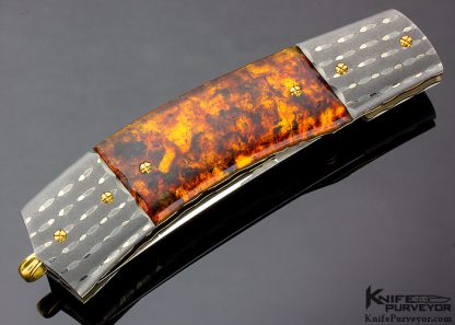 Francesco Pachi Custom Knife Two Bolster Mosaic Damascus and Amber Linerlock - Image 3