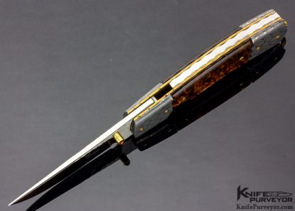 Francesco Pachi Custom Knife Two Bolster Mosaic Damascus and Amber Linerlock - Image 4