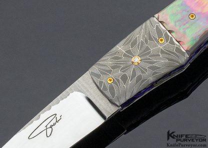 Francesco Pachi Custom Knife Blacklip Pearl Damascus with Diamond - Image 2