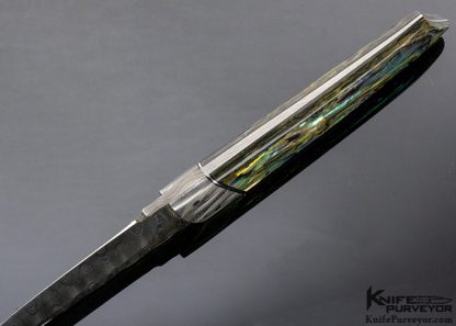 Francesco Pachi Custom Knife Damascus Fixed Blade and Paua Shell Scales - Image 6