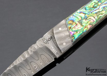 Francesco Pachi Custom Knife Damascus Fixed Blade and Paua Shell Scales - Image 2