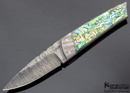 Francesco Pachi Custom Knife Damascus Fixed Blade and Paua Shell Scales 8802