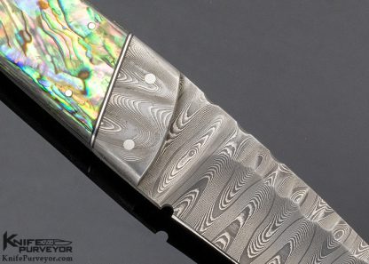 Francesco Pachi Custom Knife Damascus Fixed Blade and Paua Shell Scales - Image 4