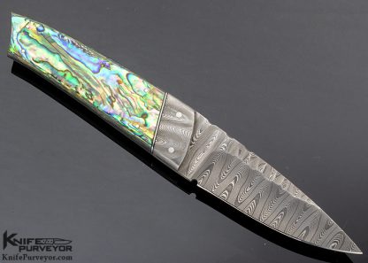 Francesco Pachi Custom Knife Damascus Fixed Blade and Paua Shell Scales - Image 3