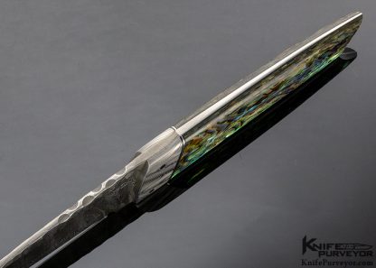 Francesco Pachi Custom Knife Damascus Fixed Blade and Paua Shell Scales - Image 5