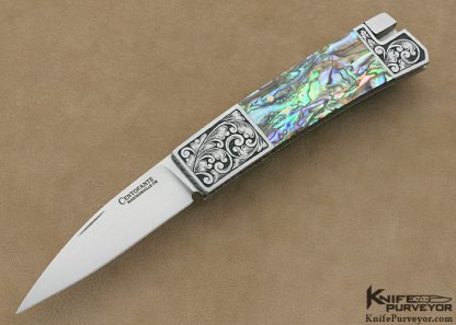 Frank Centofante Custom Knives Fred Harrington Engraved Abalone Tail Lock