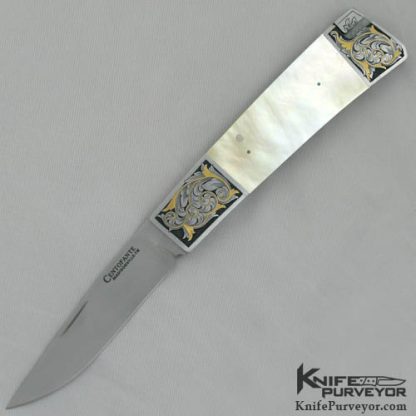 Frank Centofante Custom Knife Ron Nott Engraved Gold Lip Pearl Tail lock