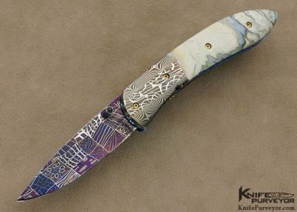 Frank Niro Custom Knife Rob Calcinore Blued Damascus  Linerlock