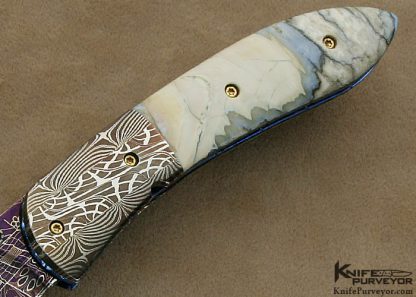 Frank Niro Custom Knife Rob Calcinore Blued Damascus  Linerlock - Image 2