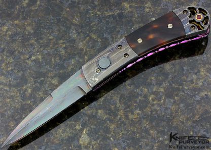 Frank Potter Custom Knife Pearl Shell & 14Kt Gold with Robert Eggerling Mosaic Damascus Automatic Linerlock