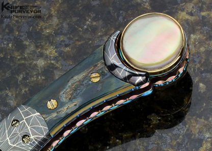 Frank Potter Custom Knife Pearl Shell & 14Kt Gold with Robert Eggerling Mosaic Damascus Automatic Linerlock - Image 3