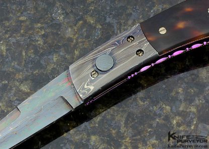 Frank Potter Custom Knife Pearl Shell & 14Kt Gold with Robert Eggerling Mosaic Damascus Automatic Linerlock - Image 2