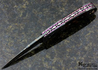 Frank Potter Custom Knife Pearl Shell & 14Kt Gold with Robert Eggerling Mosaic Damascus Automatic Linerlock - Image 7