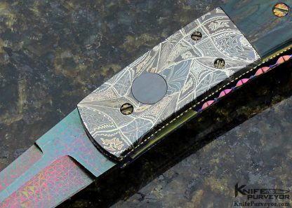 Frank Potter Custom Knife Mammoth, Pearl Shell & 14K Gold with Blued Robert Eggerling Mosaic Damascus Automatic Linerlock