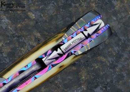 Frank Potter Custom Knife Blued Robert Eggerling Mosaic Damascus & Mammoth Automatic Linerlock - Image 6