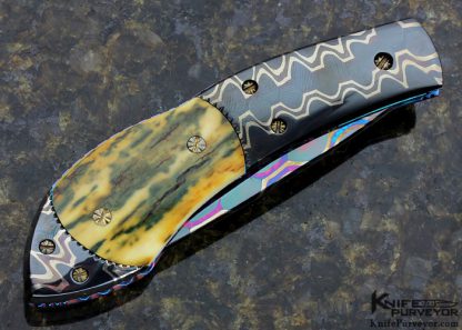 Frank Potter Custom Knife Blued Robert Eggerling Mosaic Damascus & Mammoth Automatic Linerlock - Image 3