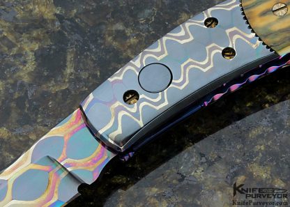 Frank Potter Custom Knife Blued Robert Eggerling Mosaic Damascus & Mammoth Automatic Linerlock - Image 2