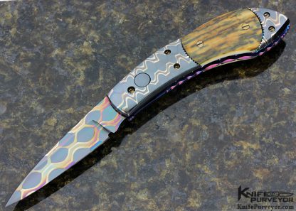Frank Potter Custom Knife Blued Robert Eggerling Mosaic Damascus & Mammoth Automatic Linerlock