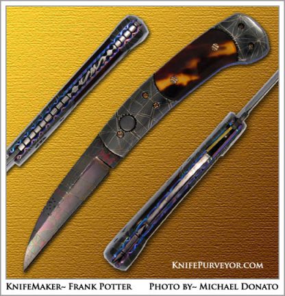Frank Potter's Custom Knife: Amber and Damascus Automatic Linerlock 123