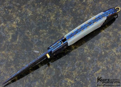 Francesco Pachi Custom Knife Blued Meteorite & Mother of Pearl Shell Linerlock - Image 4