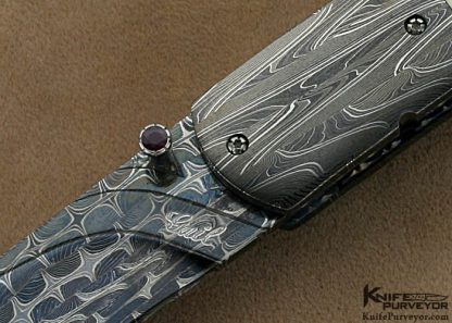Gail Lunn Custom Knives Faustina Mead Scrimshawed Pre-ban Elephant Ivory and Robert Eggerling Damascus Liner Lock - Image 2