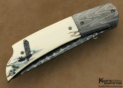 Gail Lunn Custom Knives Faustina Mead Scrimshawed Pre-ban Elephant Ivory and Robert Eggerling Damascus Liner Lock - Image 4