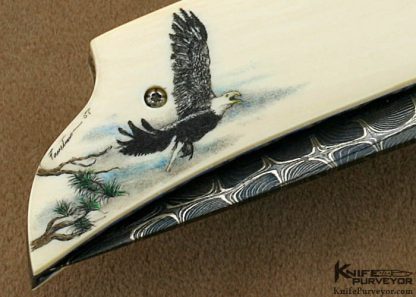 Gail Lunn Custom Knives Faustina Mead Scrimshawed Pre-ban Elephant Ivory and Robert Eggerling Damascus Liner Lock - Image 5