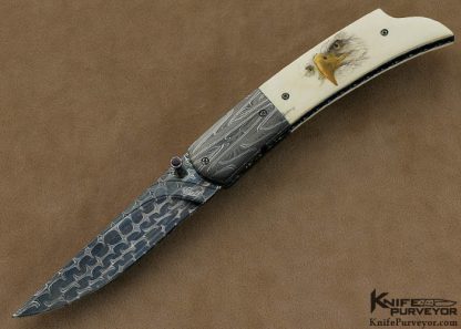 Gail Lunn Custom Knives Faustina Mead Scrimshawed Pre-ban Elephant Ivory and Robert Eggerling Damascus Liner Lock