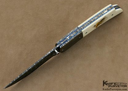 Gail Lunn Custom Knives Faustina Mead Scrimshawed Pre-ban Elephant Ivory and Robert Eggerling Damascus Liner Lock - Image 6