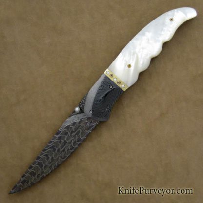 Gail Lunn Custom Knife Award Winning Mother of Pearl and Damascus Linerlock