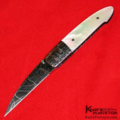 Barry Gallagher Custom Knife Mother of Pearl & Sole Authorship Damascus Linerlock