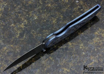 Gary Blanchard Custom Knife Devin Thomas Damascus Sole Authorship Engraved Differentially Anodized Titanium Button Lock - Image 5
