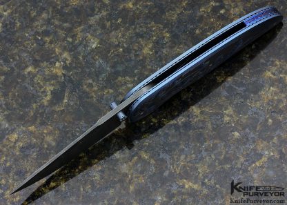 Gary Blanchard Custom Knife Devin Thomas Damascus Sole Authorship Engraved Differentially Anodized Titanium Button Lock - Image 4