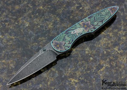Gary Blanchard Custom Knife Devin Thomas "Raindrop" Damascus & Sole Authorship Engraved Differentially Anodized Titanium Button Lock