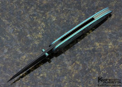 Gary Blanchard Custom Knife Devin Thomas "Raindrop" Damascus & Sole Authorship Engraved Differentially Anodized Titanium Button Lock - Image 4