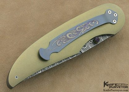 Gary Blanchard Custom Knife Devin Thomas Damascus Sole Authorship Engraved Differential Anodized Titanium Button Lock - Image 4