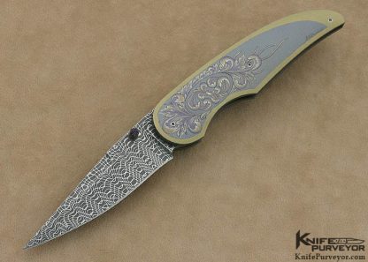 Gary Blanchard Custom Knife Devin Thomas Damascus Sole Authorship Engraved Differential Anodized Titanium Button Lock