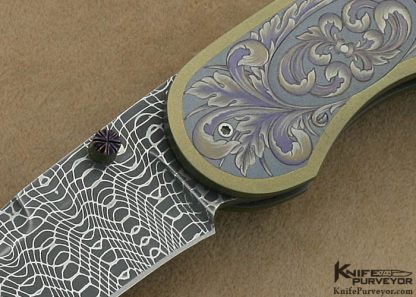Gary Blanchard Custom Knife Devin Thomas Damascus Sole Authorship Engraved Differential Anodized Titanium Button Lock - Image 2