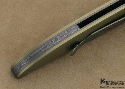 Gary Blanchard Custom Knife Devin Thomas Damascus Sole Authorship Engraved Differential Anodized Titanium Button Lock - Image 6