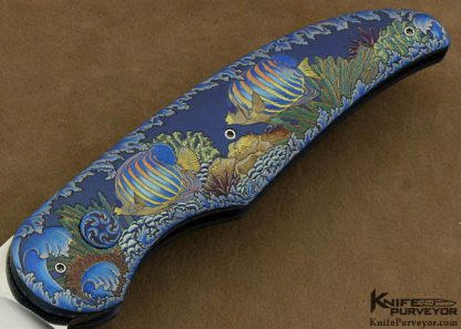 Gary Blanchard Custom Knife Sole Authorship Engraved Differentially Anodized Titanium Button Lock - Image 2