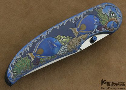 Gary Blanchard Custom Knife Sole Authorship Engraved Differentially Anodized Titanium Button Lock - Image 3